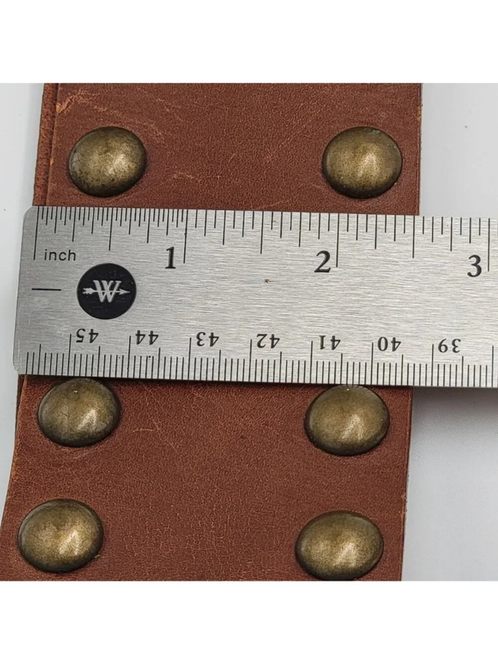 Vtg Y2k Express Studded Boho Brown Leather Wide Belt Antique Brass Hardware